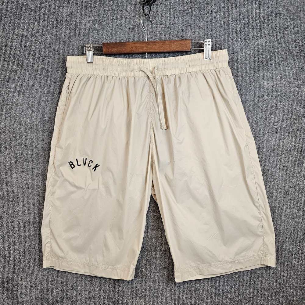 NWT Blvck Paris "Blvck" Embroidered Logo Shorts - Khaki/Beige - Size XL